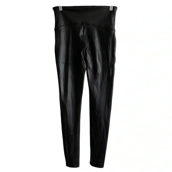 SPANXshape Faux Leather Leggings Black Stretch Shiny Size  Large - Picture 7 of 8